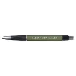 Personalised Modern Pen Olive Green and White