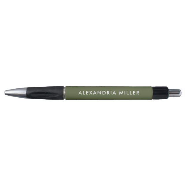 Personalised Modern Pen Olive Green and White  (Front)