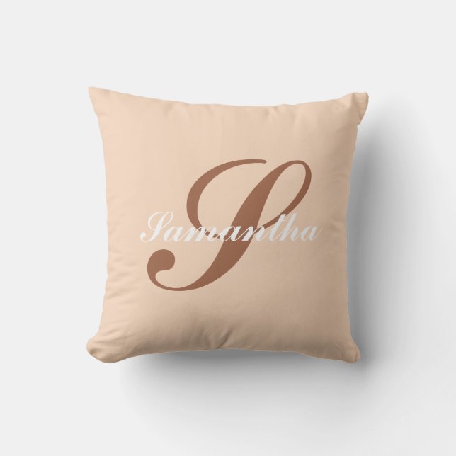 Personalised Modern Pink &brown monogram name Cushion (Front)
