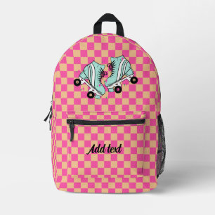 Personalised Modern Pink Chequered Roller Skate Printed Backpack