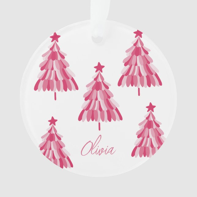 Personalised Modern Pink Christmas Tree Name Ornament (Front)