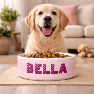 Personalised Modern Pink Dog`s Name Bowl