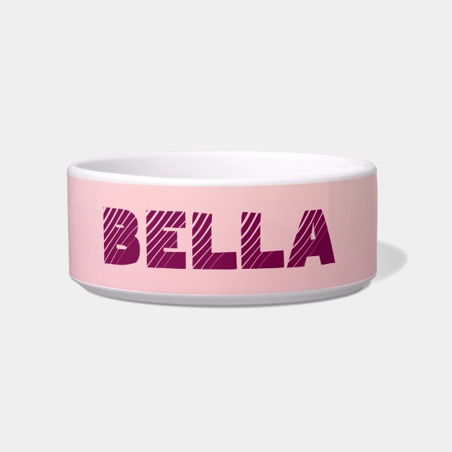 Personalised Modern Pink Dog`s Name  Bowl (Front)