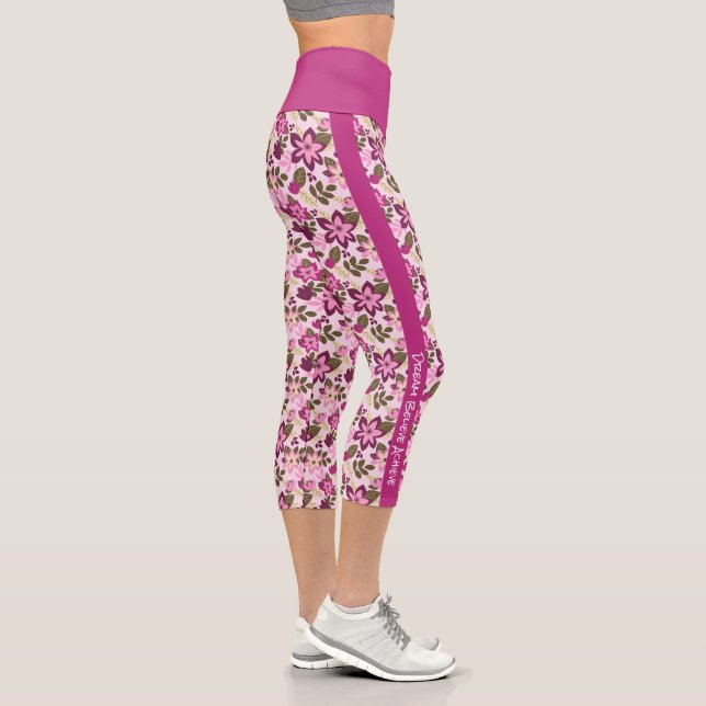 Personalised Modern Pink Magenta Floral Capri Leggings (Right)