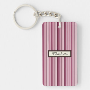 Personalised Modern Pink Mauve Striped Acrylic Key Ring