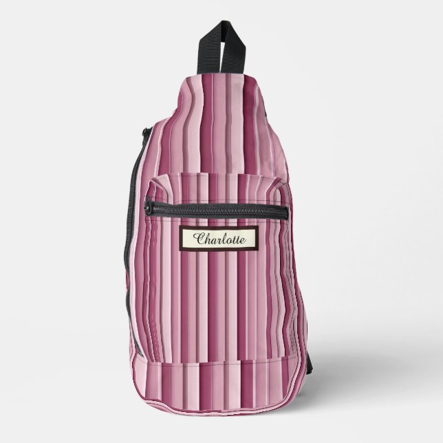 Personalised Modern Pink Mauve Striped Sling Bag (Front)