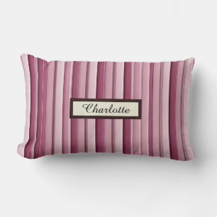 Personalised Modern Pink Mauve Vertical Stripes  Lumbar Cushion