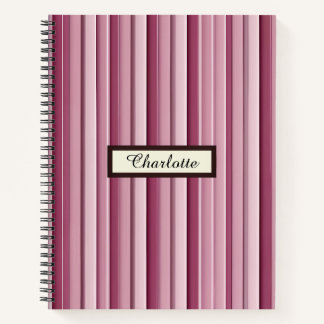 Personalised Modern Pink Mauve Vertical Stripes Notebook