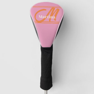 Personalised Modern Pink Monogram Golf Head Cover