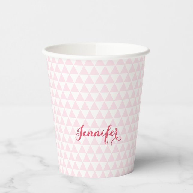 Personalised Modern Pink Pattern Elegant Monogram Paper Cups (Left)