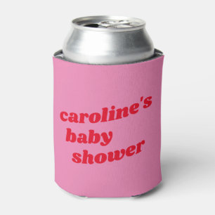 Personalised Modern Pink Red Retro Baby Shower Can Cooler