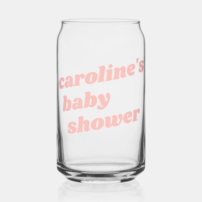 Personalised Modern Pink Retro Favour Baby Shower  Can Glass (Front)