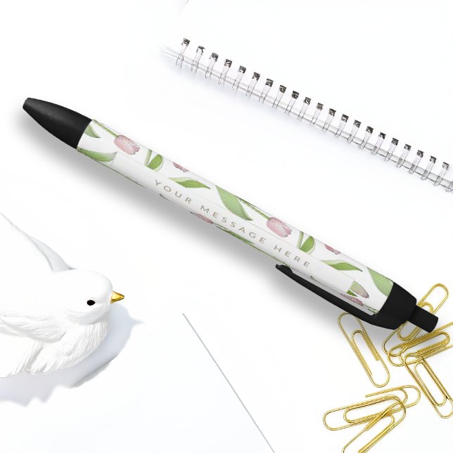 Personalised Modern Pink Tulip Flower Black Ink Pen (Creator Uploaded)