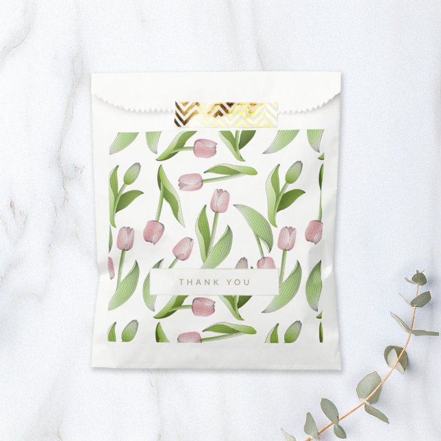 Personalised Modern Pink Tulip Flower Favour Bag (Creator Uploaded)