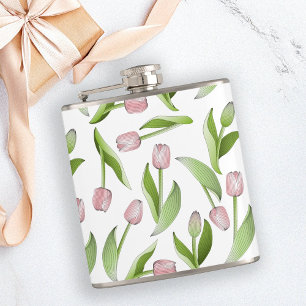 Personalised Modern Pink Tulip Hip Flask