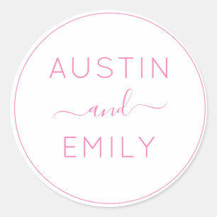 Personalised Modern Pink White Wedding  Classic Round Sticker
