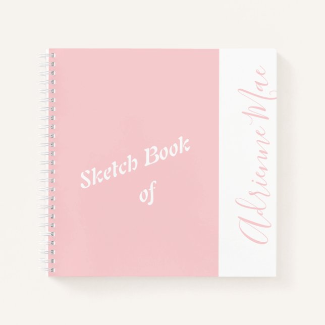 Personalised Modern Pink Your Name Sketchbook Notebook (Front)