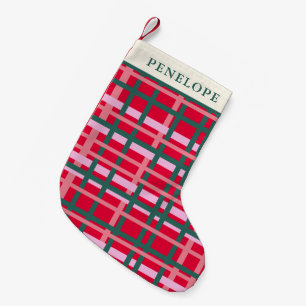 Personalised Modern Plaid Christmas Bold Red Green Small Christmas Stocking