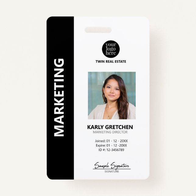 Personalised Modern Professional Employee ID Black Badge (Front)