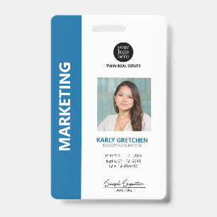 Personalised Modern Professional Employee ID Blue Badge