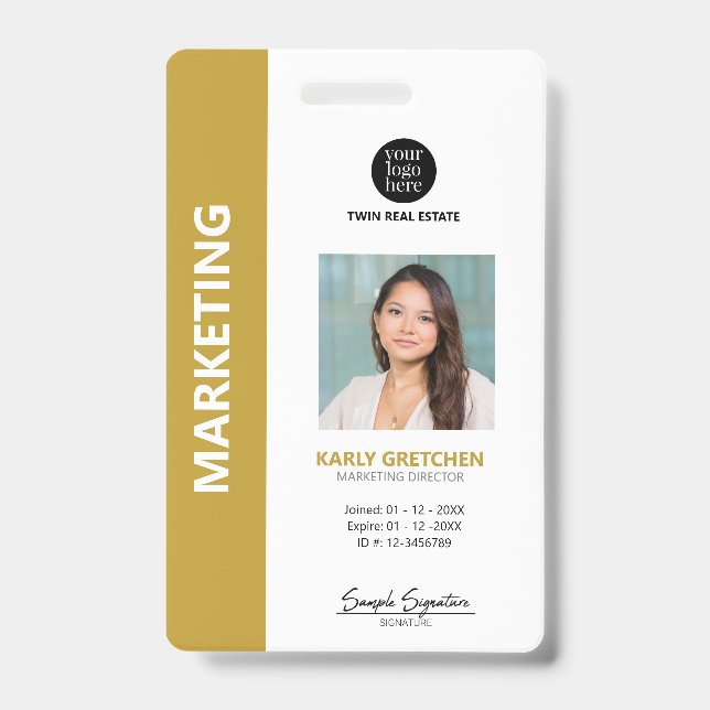 Personalised Modern Professional Employee ID Gold Badge (Front)
