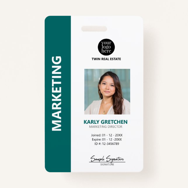 Personalised Modern Professional Employee ID Green ID Badge (Front)