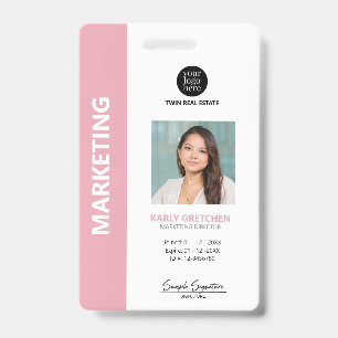Personalised Modern Professional Employee ID Pink Badge