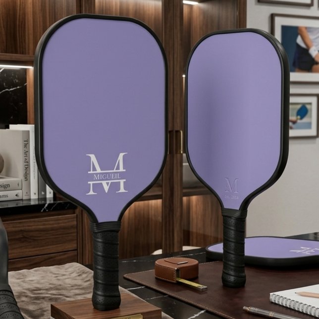 Personalised Modern Purple Monogram and Name Pickleball Paddle (Creator Uploaded)