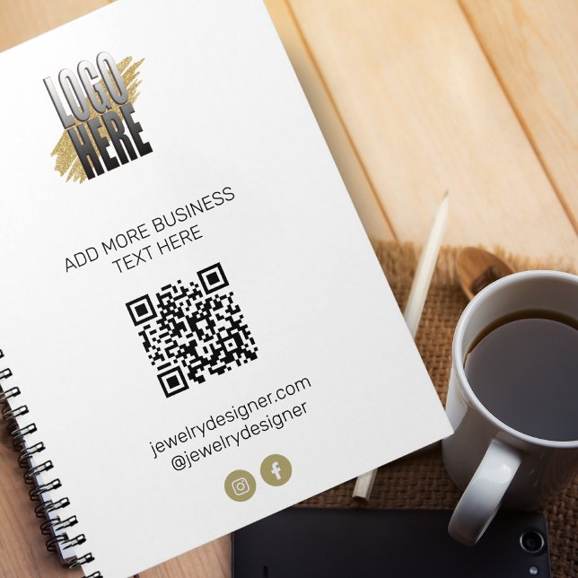 Personalised Modern QR Code and Logo Business  Notebook (Creator Uploaded)