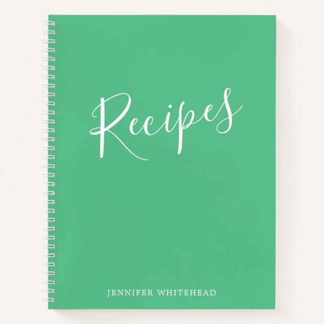 Personalised Modern Recipe Journal Green (Front)