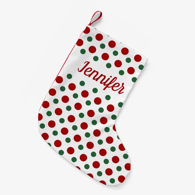 Personalised Modern Red Green Pattern Small Christmas Stocking (Front (Hanging))