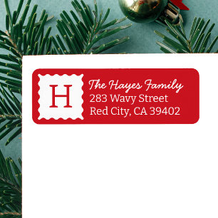 Personalised Modern Red Monogram Return Address Label