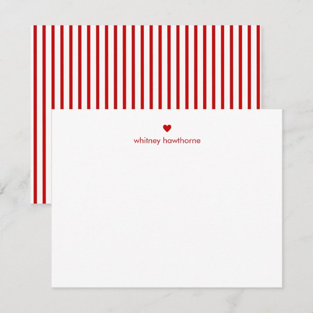 Personalised Modern Red Stripes & Heart Card (Front/Back)