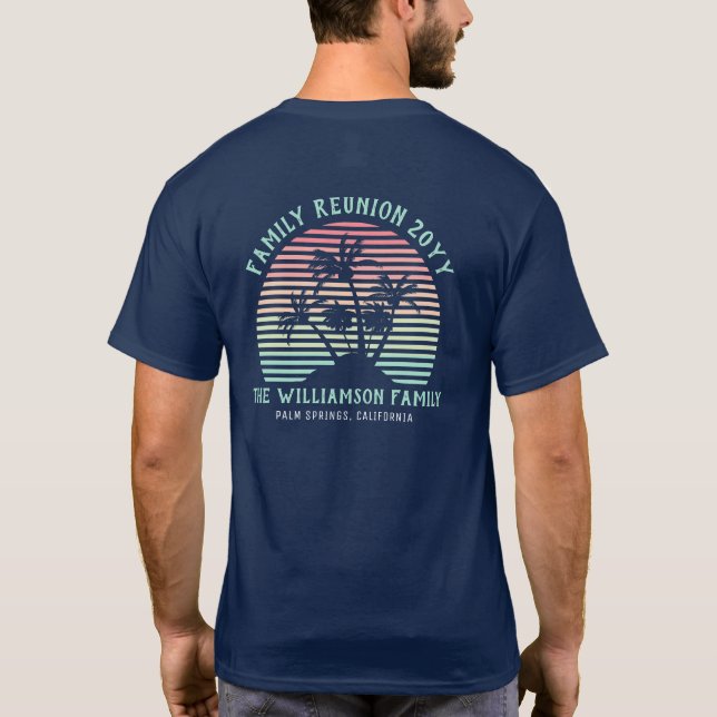 Personalised Modern Retro Family Reunion Tropical T-Shirt (Back)