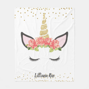 Personalised Modern Rose Unicorn Fleece Blanket