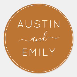 Personalised Modern Rust Orange Wedding Classic Round Sticker