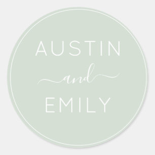 Personalised Modern Sage Green Wedding Classic Round Sticker