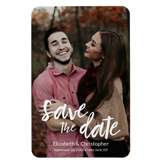 Personalised Modern Save the Date script Photo Magnet (Vertical)