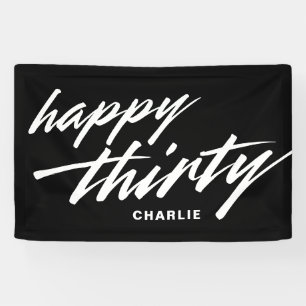 Personalised Modern Script Black 30th Birthday Banner