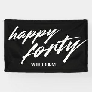 Personalised Modern Script Black 40th Birthday Banner