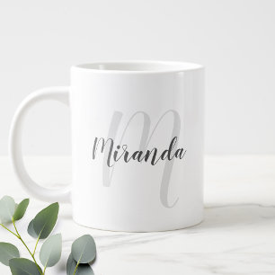 Personalised Modern Script Monogram and Name Large Coffee Mug