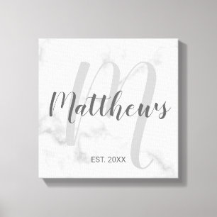 Personalised Modern Script Monogram & Family Name Canvas Print