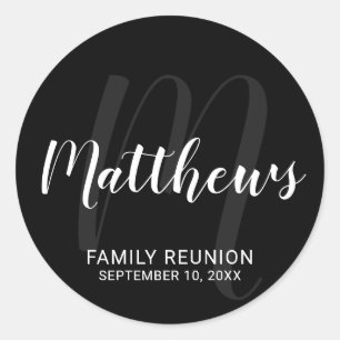 Personalised Modern Script Monogram & Family Name Classic Round Sticker