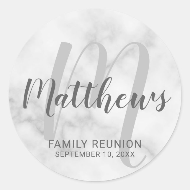 Personalised Modern Script Monogram & Family Name Classic Round Sticker (Front)