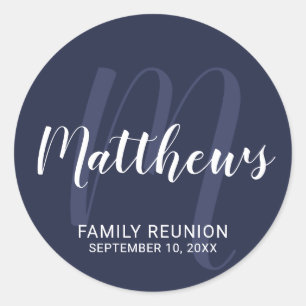Personalised Modern Script Monogram & Family Name Classic Round Sticker