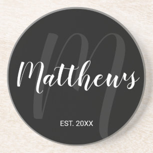 Personalised Modern Script Monogram & Family Name Coaster