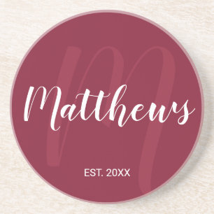 Personalised Modern Script Monogram & Family Name Coaster