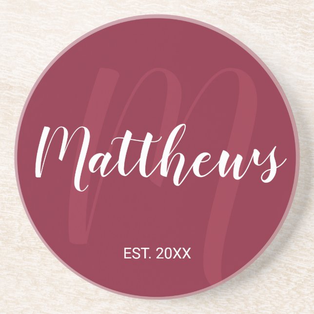Personalised Modern Script Monogram & Family Name Coaster (Front)