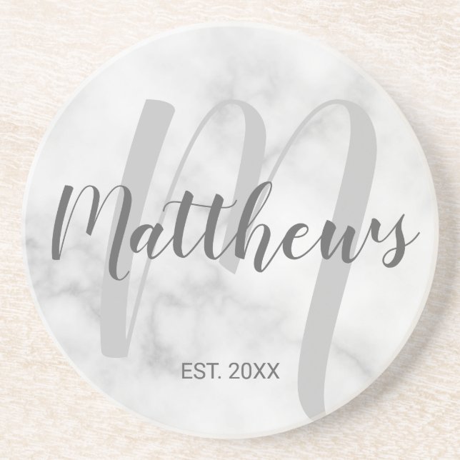 Personalised Modern Script Monogram & Family Name Coaster (Front)