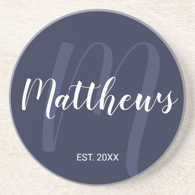 Personalised Modern Script Monogram & Family Name Coaster (Front)